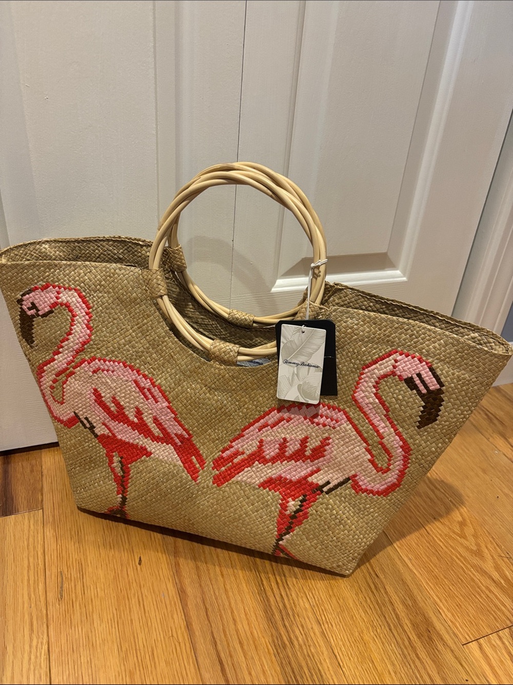 NWT Tommy Bahama X Banago Hand woven Flamingo Woven Tote - Picture 10 of 14